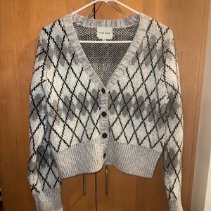 Pink Rose Gray and Black Cropped Argyle Cardigan